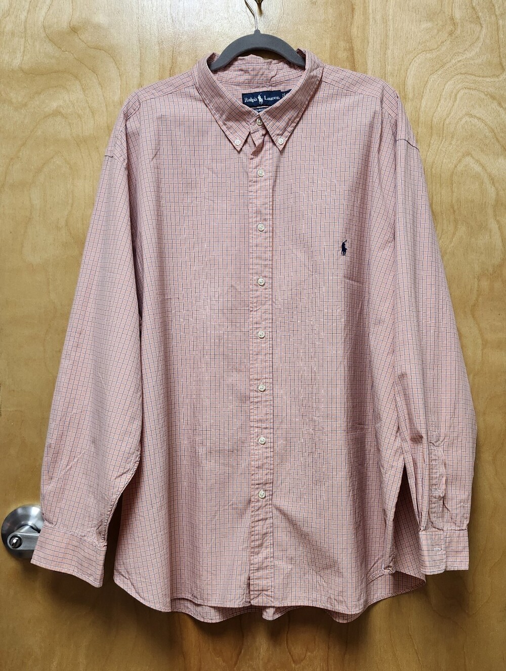 Ralph Lauren 4XB Shirt Long Sleeve Peach/Salmon Pink Blue plaid Jockey
